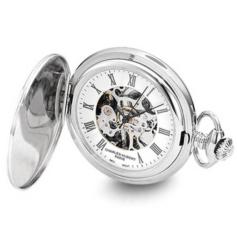 Charles Hubert Chrome-Finish Shield Design 47mm Pocket Watch